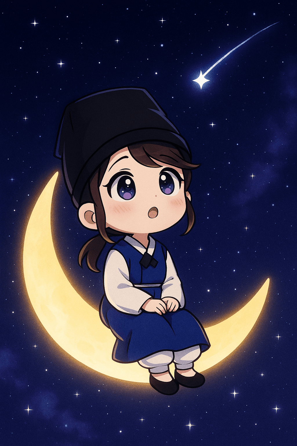 Project SKKU Character by Geonhui - Yuri is sitting on a large glowing crescent moon